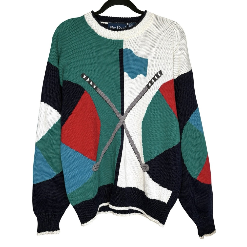 VTG Y2k Par Four Golf Sweater XL Preppy Old Money Crewneck Graphic Novelty 90s